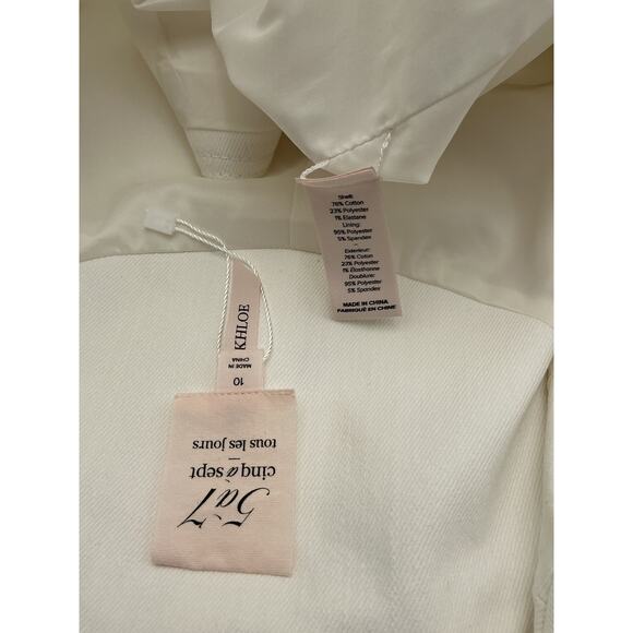 Cinq A Sept 'Khloe' White Cotton Ruched Sleeve White Denim Blazer Size 10 - Picture 4 of 4